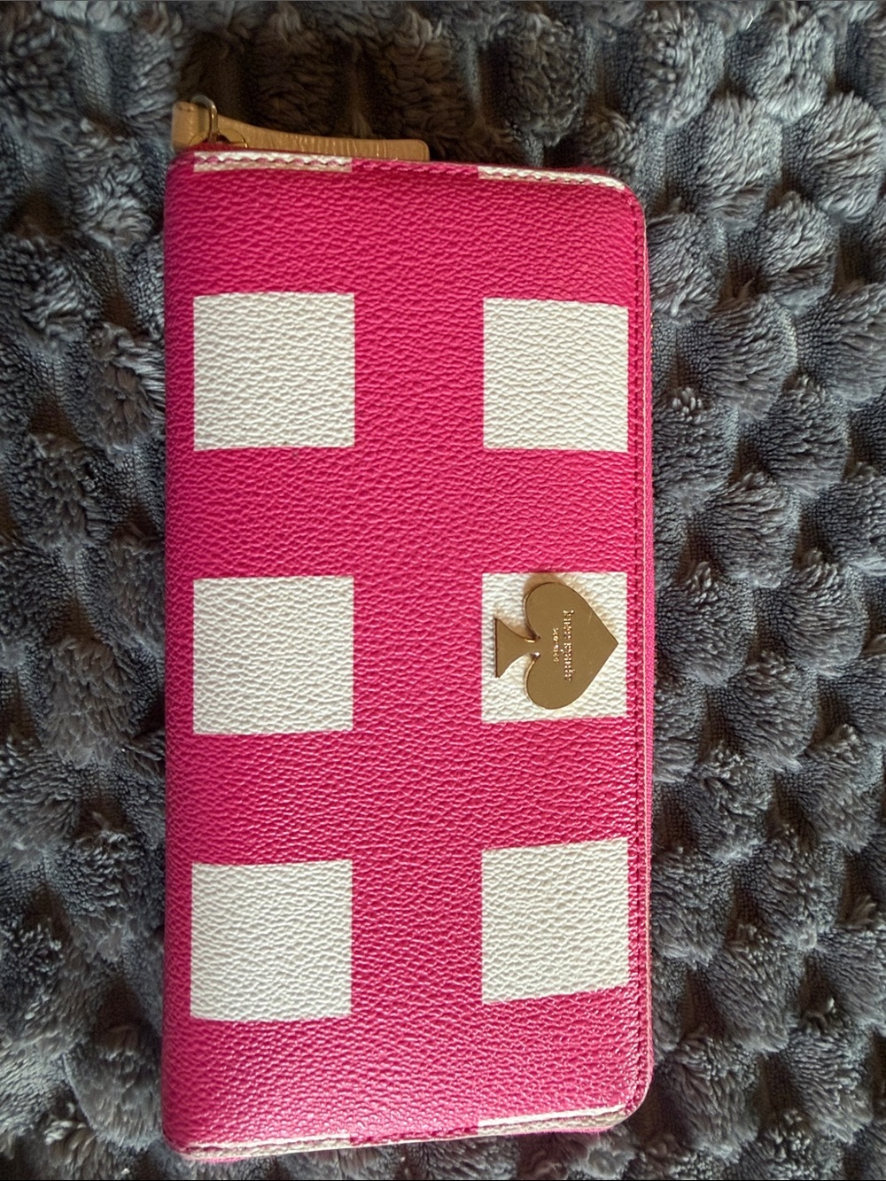 kate spade Hot Pink and White Zip Phone Wallet with Gold Spade Logo